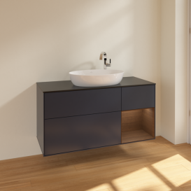 Тумба под раковину Villeroy & Boch Finion 120х50,1 см с подсветкой МДФ темно-синий матовый лак/стекло черное матовое F952GNHG