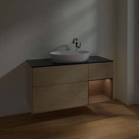 Тумба под раковину Villeroy & Boch Finion 120х50,1 см с подсветкой МДФ шпон дуба/стекло черное матовое F952GNPC