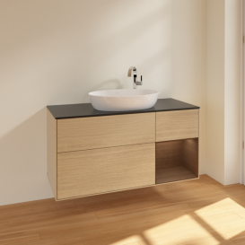 Тумба под раковину Villeroy & Boch Finion 120х50,1 см с подсветкой МДФ шпон дуба/стекло черное матовое F952GNPC