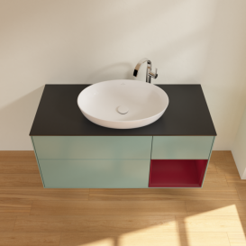 Тумба под раковину Villeroy & Boch Finion 120х50,1 см с подсветкой МДФ оливковый матовый лак/стекло черное матовое F952HBGM