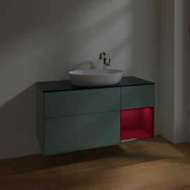 Тумба под раковину Villeroy & Boch Finion 120х50,1 см с подсветкой МДФ оливковый матовый лак/стекло черное матовое F952HBGM