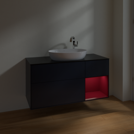 Тумба под раковину Villeroy & Boch Finion 120х50,1 см с подсветкой МДФ темно-синий матовый лак/стекло черное матовое F952HBHG