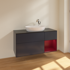Тумба под раковину Villeroy & Boch Finion 120х50,1 см с подсветкой МДФ темно-синий матовый лак/стекло черное матовое F952HBHG