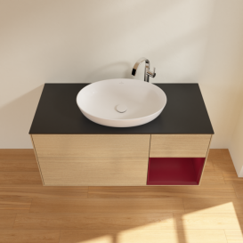 Тумба под раковину Villeroy & Boch Finion 120х50,1 см с подсветкой МДФ шпон дуба/стекло черное матовое F952HBPC