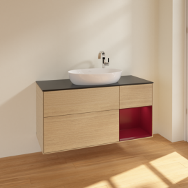 Тумба под раковину Villeroy & Boch Finion 120х50,1 см с подсветкой МДФ шпон дуба/стекло черное матовое F952HBPC