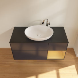 Тумба под раковину Villeroy & Boch Finion 120х50,1 см с подсветкой МДФ темно-синий матовый лак/стекло черное матовое F952HFHG