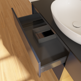 Тумба под раковину Villeroy & Boch Finion 120х50,1 см с подсветкой МДФ темно-синий матовый лак/стекло черное матовое F952HFHG