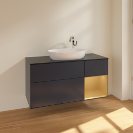 Тумба под раковину Villeroy & Boch Finion 120х50,1 см с подсветкой МДФ темно-синий матовый лак/стекло черное матовое F952HFHG