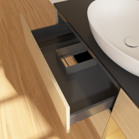 Тумба під раковину Villeroy & Boch Finion 120х50,1 см з підсвічуванням МДФ шпон дуба/скло чорне матове F952HFPC