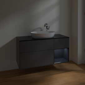 Тумба под раковину Villeroy & Boch Finion 120х50,1 см с подсветкой МДФ антрацит матовый лак/стекло черное матовое F952HGGK