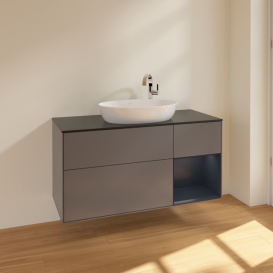 Тумба под раковину Villeroy & Boch Finion 120х50,1 см с подсветкой МДФ антрацит матовый лак/стекло черное матовое F952HGGK