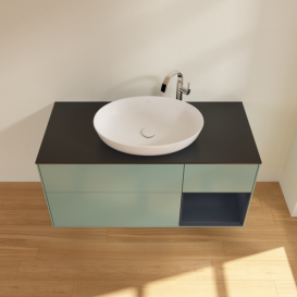 Тумба под раковину Villeroy & Boch Finion 120х50,1 см с подсветкой МДФ оливковый матовый лак/стекло черное матовое F952HGGM