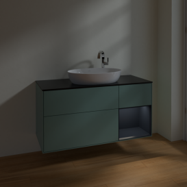 Тумба под раковину Villeroy & Boch Finion 120х50,1 см с подсветкой МДФ оливковый матовый лак/стекло черное матовое F952HGGM