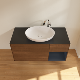 Тумба под раковину Villeroy & Boch Finion 120х50,1 см с подсветкой МДФ шпон грецкого ореха/стекло черное матовое F952HGGN