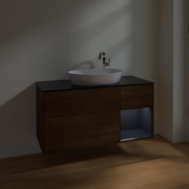 Тумба под раковину Villeroy & Boch Finion 120х50,1 см с подсветкой МДФ шпон грецкого ореха/стекло черное матовое F952HGGN