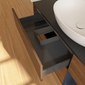 Тумба под раковину Villeroy & Boch Finion 120х50,1 см с подсветкой МДФ шпон грецкого ореха/стекло черное матовое F952HGGN