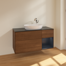 Тумба под раковину Villeroy & Boch Finion 120х50,1 см с подсветкой МДФ шпон грецкого ореха/стекло черное матовое F952HGGN