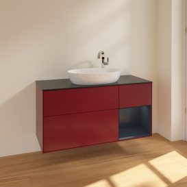 Тумба під раковину Villeroy & Boch Finion 120х50,1 см з підсвічуванням МДФ півонія матовий лак/скло чорне матове F952HGHB