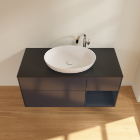 Тумба під раковину Villeroy & Boch Finion 120х50,1 см із підсвічуванням МДФ темно-синій матовий лак/скло чорне матове F952HGHG