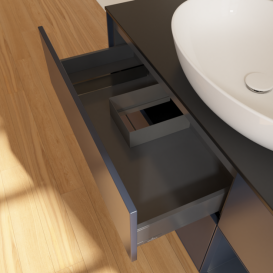 Тумба під раковину Villeroy & Boch Finion 120х50,1 см із підсвічуванням МДФ темно-синій матовий лак/скло чорне матове F952HGHG