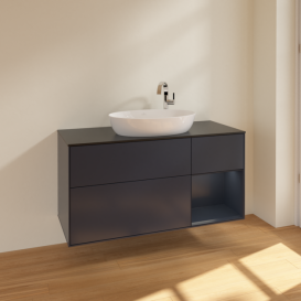 Тумба під раковину Villeroy & Boch Finion 120х50,1 см із підсвічуванням МДФ темно-синій матовий лак/скло чорне матове F952HGHG