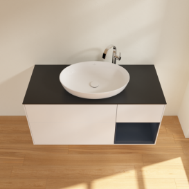 Тумба під раковину Villeroy & Boch Finion 120х50,1 см із підсвічуванням МДФ білий матовий лак/скло чорне матове F952HGMT