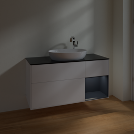 Тумба під раковину Villeroy & Boch Finion 120х50,1 см із підсвічуванням МДФ білий матовий лак/скло чорне матове F952HGMT