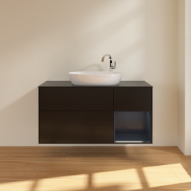 Тумба під раковину Villeroy & Boch Finion 120х50,1 см з підсвічуванням МДФ чорний матовий лак/скло чорне матове F952HGPD