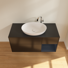 Тумба під раковину Villeroy & Boch Finion 120х50,1 см з підсвічуванням МДФ чорний матовий лак/скло чорне матове F952HGPD