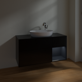 Тумба під раковину Villeroy & Boch Finion 120х50,1 см з підсвічуванням МДФ чорний матовий лак/скло чорне матове F952HGPD