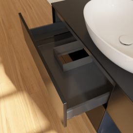 Тумба під раковину Villeroy & Boch Finion 120х50,1 см з підсвічуванням МДФ чорний матовий лак/скло чорне матове F952HGPD