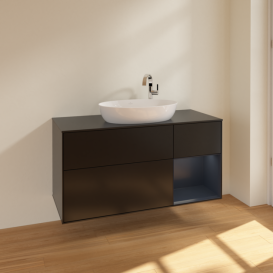 Тумба під раковину Villeroy & Boch Finion 120х50,1 см з підсвічуванням МДФ чорний матовий лак/скло чорне матове F952HGPD