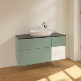 Тумба под раковину Villeroy & Boch Finion 120х50,1 см с подсветкой МДФ оливковый матовый лак/стекло черное матовое F952MTGM