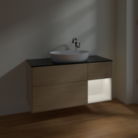 Тумба под раковину Villeroy & Boch Finion 120х50,1 см с подсветкой МДФ шпон дуба/стекло черное матовое F952MTPC