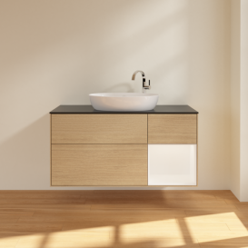 Тумба под раковину Villeroy & Boch Finion 120х50,1 см с подсветкой МДФ шпон дуба/стекло черное матовое F952MTPC