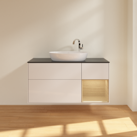 Тумба под раковину Villeroy & Boch Finion 120х50,1 см с подсветкой МДФ глянцевый белый лак/стекло черное матовое F952PCGF