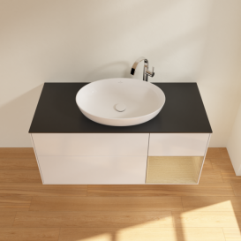 Тумба под раковину Villeroy & Boch Finion 120х50,1 см с подсветкой МДФ глянцевый белый лак/стекло черное матовое F952PCGF