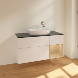 Тумба под раковину Villeroy & Boch Finion 120х50,1 см с подсветкой МДФ глянцевый белый лак/стекло черное матовое F952PCGF