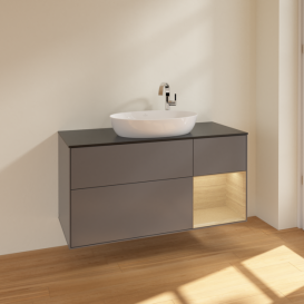 Тумба под раковину Villeroy & Boch Finion 120х50,1 см с подсветкой МДФ антрацит матовый лак/стекло черное матовое F952PCGK