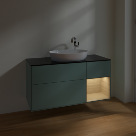 Тумба под раковину Villeroy & Boch Finion 120х50,1 см с подсветкой МДФ оливковый матовый лак/стекло черное матовое F952PCGM