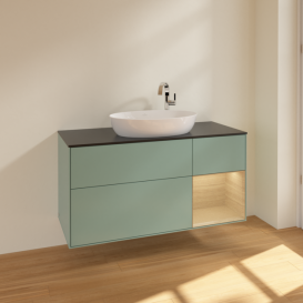 Тумба под раковину Villeroy & Boch Finion 120х50,1 см с подсветкой МДФ оливковый матовый лак/стекло черное матовое F952PCGM