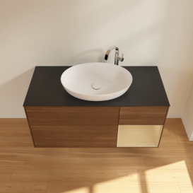 Тумба під раковину Villeroy & Boch Finion 120х50,1 см з підсвічуванням МДФ шпон волоського горіха/скло чорне матове F952PCGN