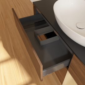 Тумба під раковину Villeroy & Boch Finion 120х50,1 см з підсвічуванням МДФ шпон волоського горіха/скло чорне матове F952PCGN