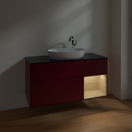 Тумба под раковину Villeroy & Boch Finion 120х50,1 см с подсветкой МДФ пион матовый лак/стекло черное матовое F952PCHB