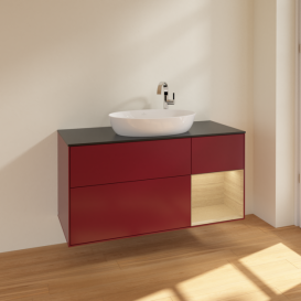 Тумба под раковину Villeroy & Boch Finion 120х50,1 см с подсветкой МДФ пион матовый лак/стекло черное матовое F952PCHB