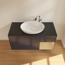 Тумба под раковину Villeroy & Boch Finion 120х50,1 см с подсветкой МДФ темно-синий матовый лак/стекло черное матовое F952PCHG