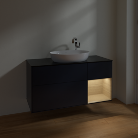 Тумба под раковину Villeroy & Boch Finion 120х50,1 см с подсветкой МДФ темно-синий матовый лак/стекло черное матовое F952PCHG