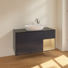 Тумба под раковину Villeroy & Boch Finion 120х50,1 см с подсветкой МДФ темно-синий матовый лак/стекло черное матовое F952PCHG