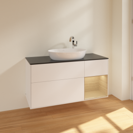 Тумба под раковину Villeroy & Boch Finion 120х50,1 см с подсветкой МДФ белый матовый лак/стекло черное матовое F952PCMT