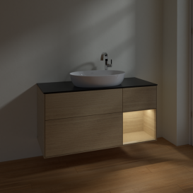 Тумба под раковину Villeroy & Boch Finion 120х50,1 см с подсветкой МДФ шпон дуба/стекло черное матовое F952PCPC